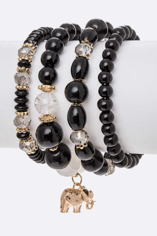Elephant Charm Mix Beads Layered Bracelet Set