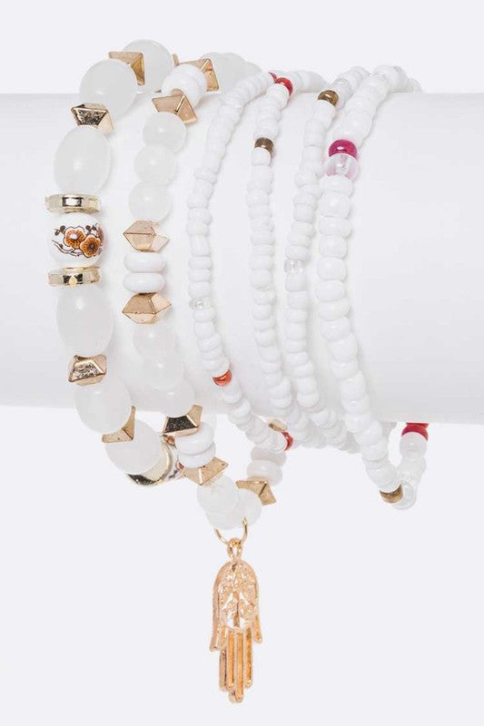 Hamsa Mix Beads Stretch Bracelet Set