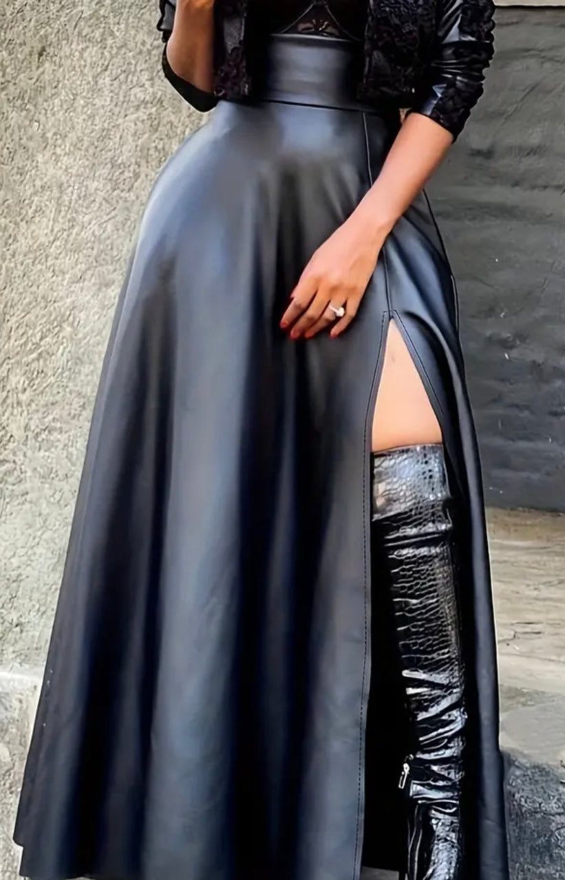 PU Slit Maxi Skirt