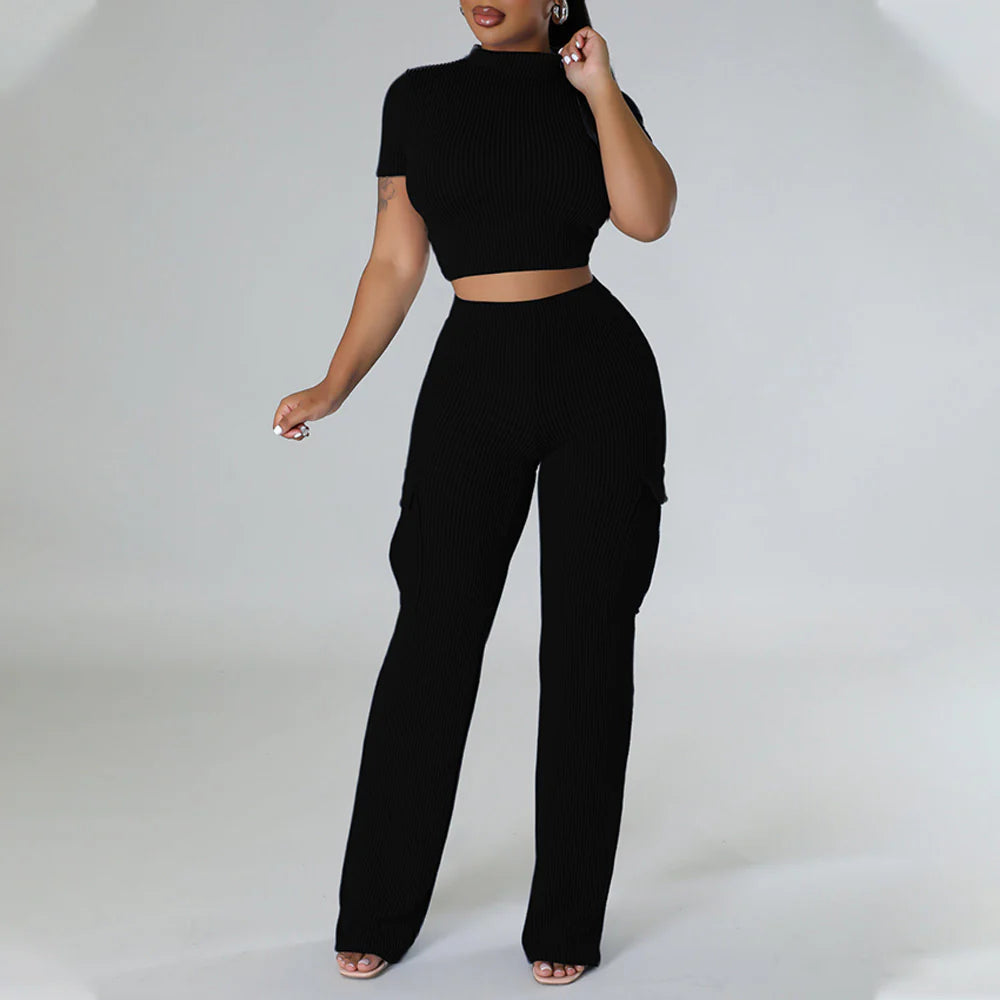 Crop top & High waisted Cargo Pants Set