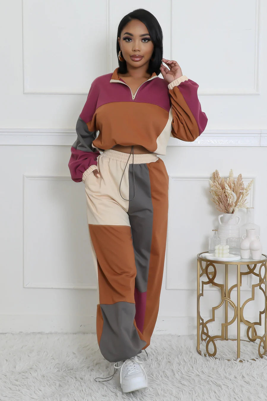 ZIPPER MOCK NECK TOP & PANTS SET